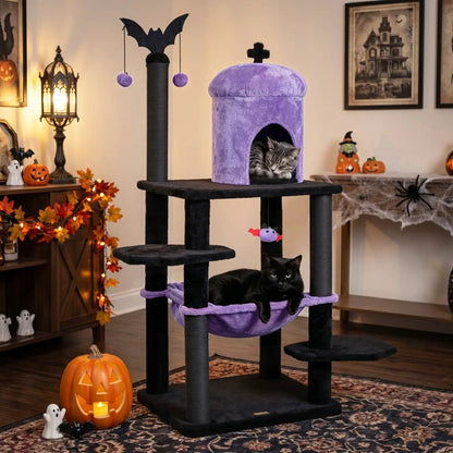 Gothic Cat Tree with Spider Toy and Hammock