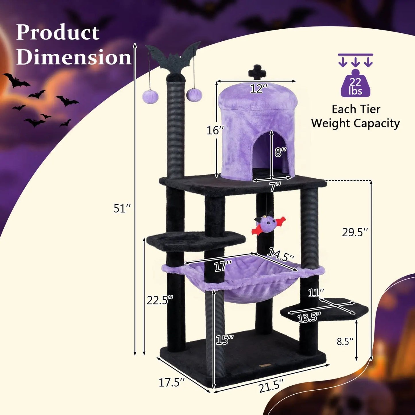 Gothic Cat Tree with Spider Toy and Hammock