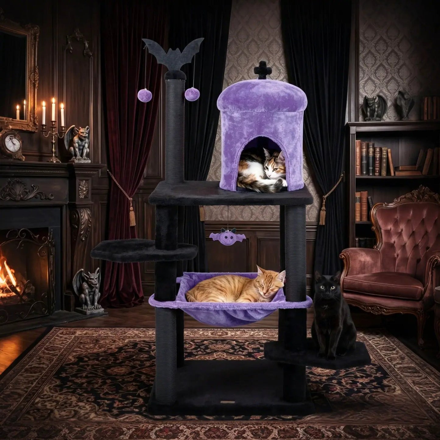 Gothic Cat Tree with Spider Toy and Hammock