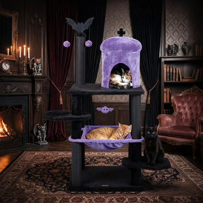 Gothic Cat Tree with Spider Toy and Hammock