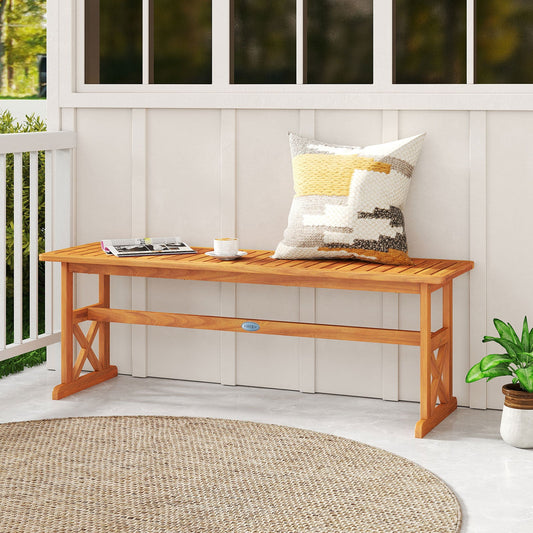 51 Inches Outdoor Acacia Wood Bench with Slatted Seat and 800 lbs Weight Capacity - Tampa Home & Garden Store