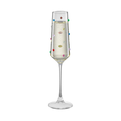 Clear Confetti Champagne Flutes and Wine Glasses