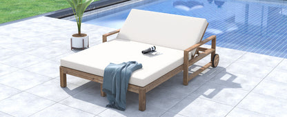 Farmhouse Acacia Sunbed for Two and Cozy Cushions