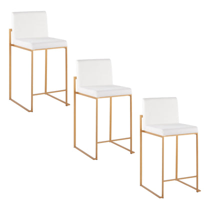 Contemporary high back counter stool set of 3 white upholstery gold frame HouseOfZazla on Tampa Home & Garden Store