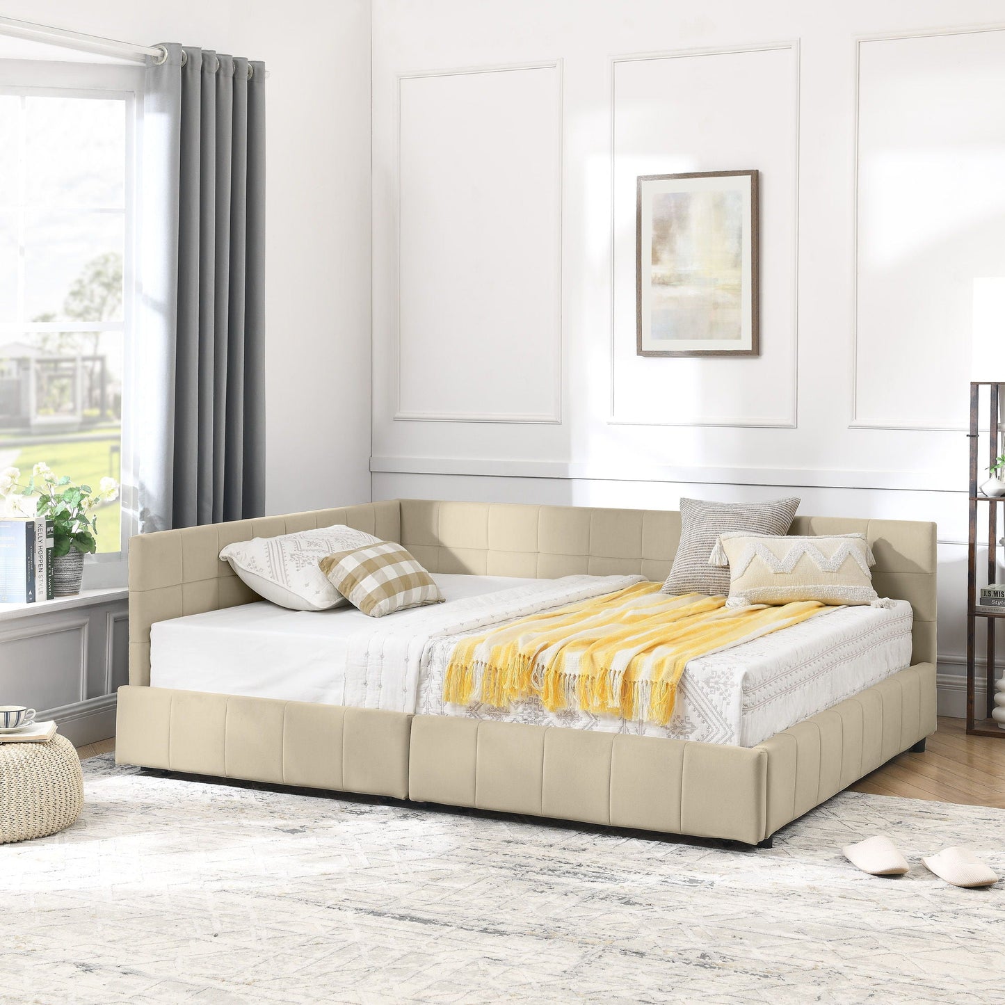 Mid Century Storage Upholstered Tufted Bed Frame