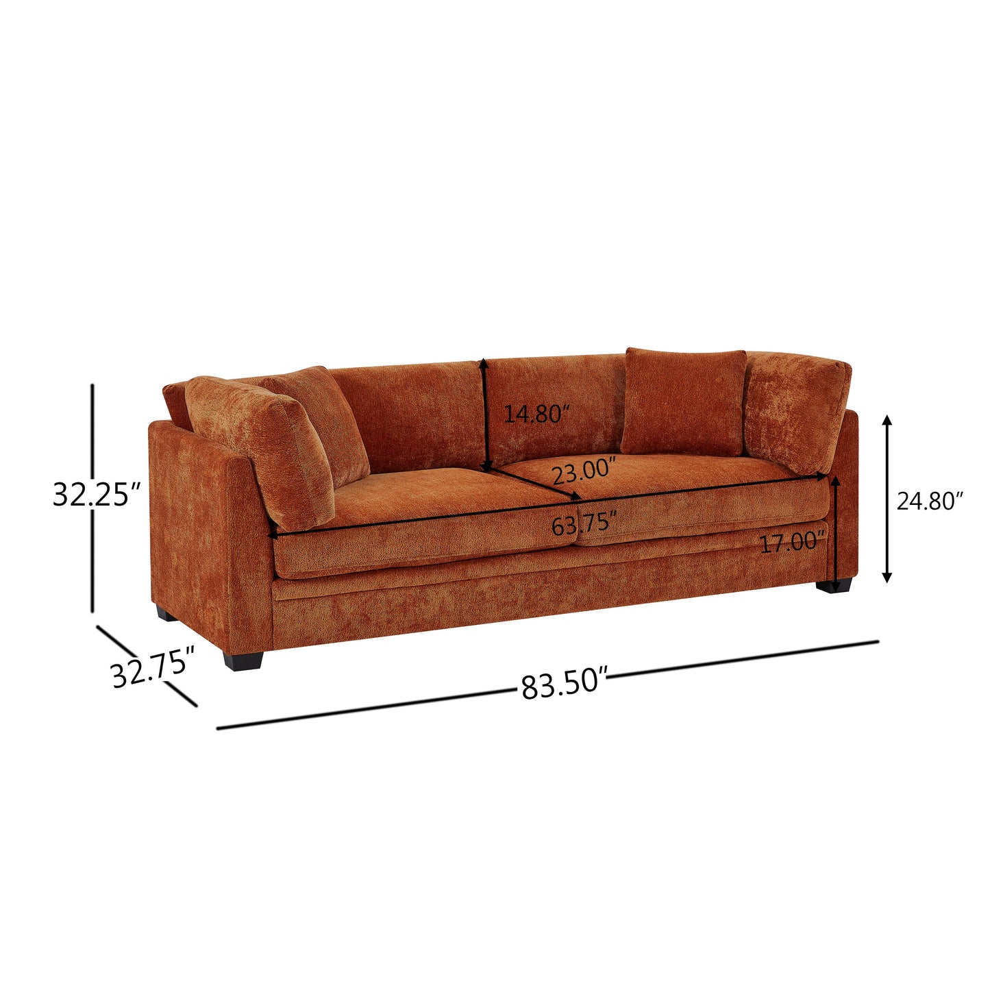 Modern Flared Arms Sofa in a Caramel Chenille