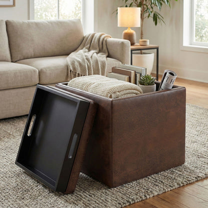 Rockwood Upholstered Cube Ottoman with Tray