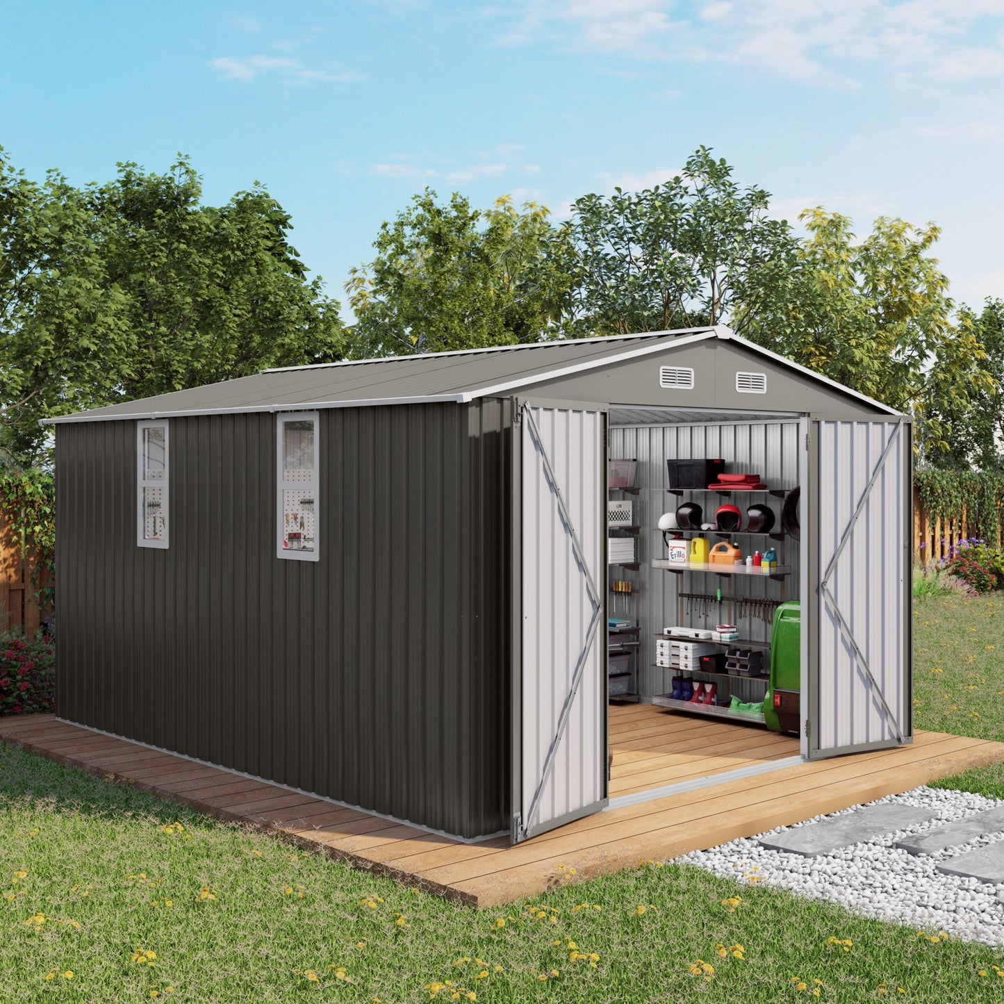 Outdoor Metal Storage Shed With Lockable Doors