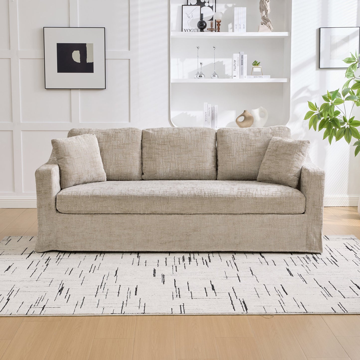 Sofa 83.86in Wheat Modern Casual by HouseOfZazla, fabric upholstery on Tampa Home & Garden Store