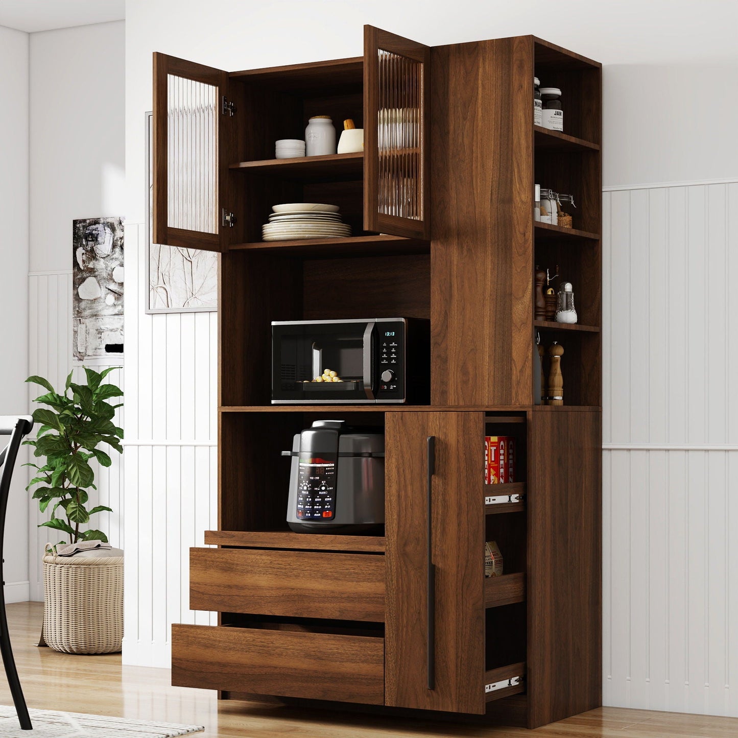 Tall Kitchen Pantry Cabinet and Microwave Stand