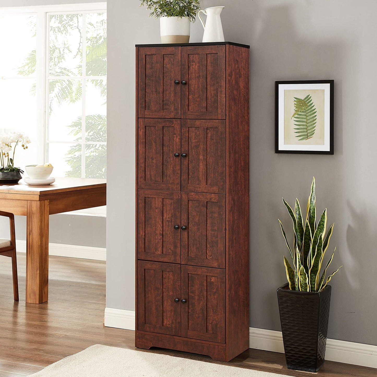 Tall wall storage cabinet with 8 doors and 4 shelves in dark wood by HouseOfZazla on Tampa Home & Garden Store