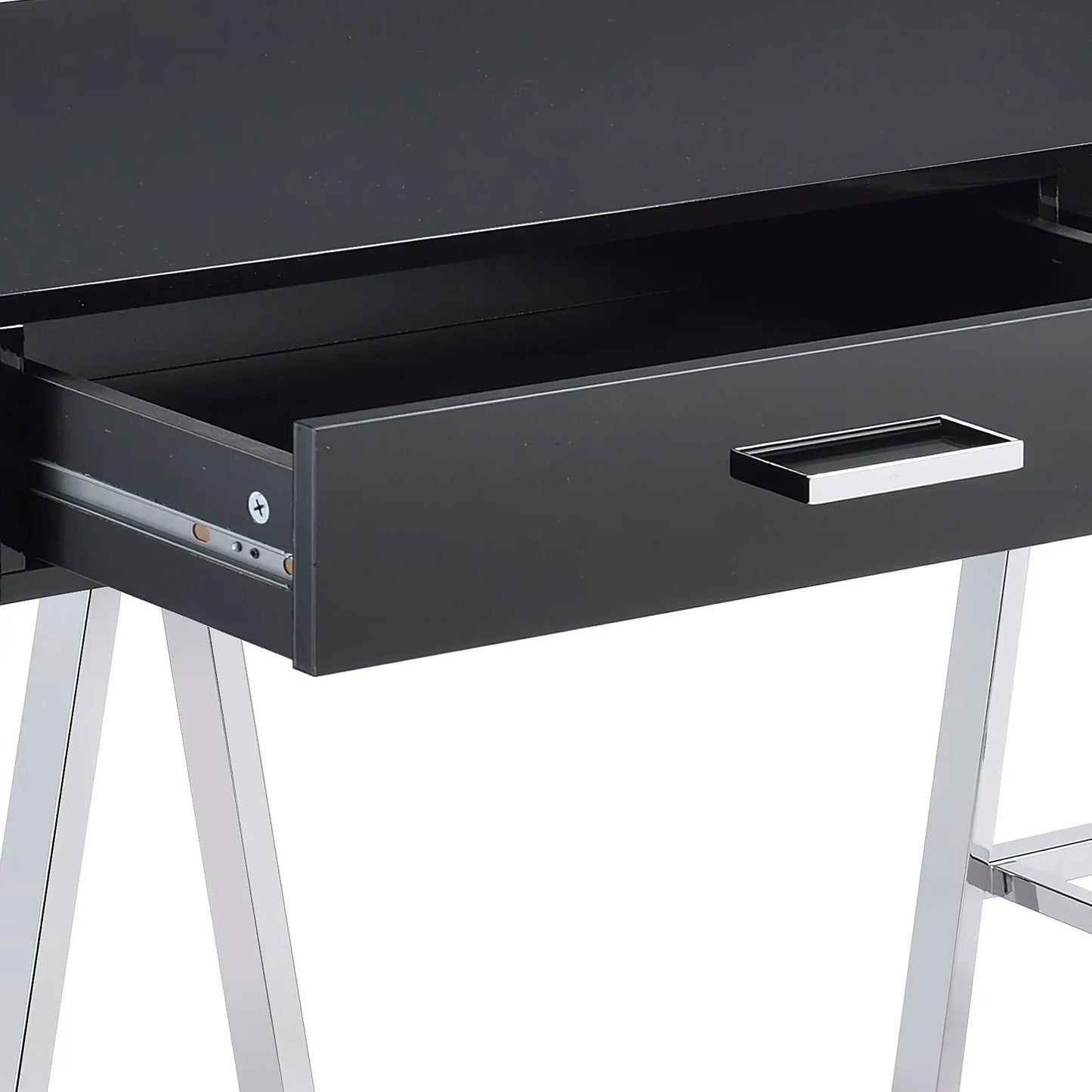 Coleen high-gloss writing desk with USB, black finish, chrome legs on Tampa Home & Garden Store