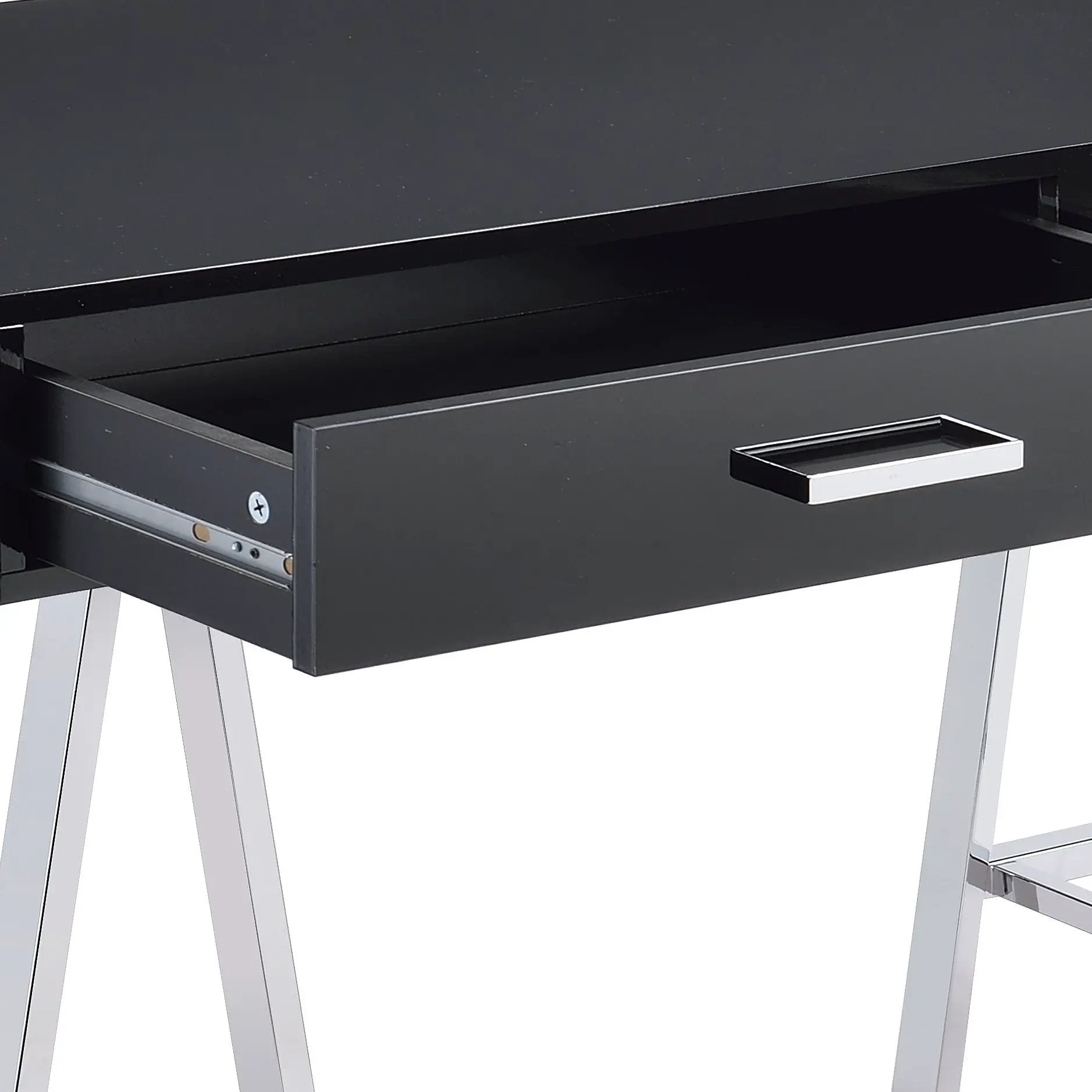 Coleen high-gloss writing desk with USB, black finish, chrome legs on Tampa Home & Garden Store