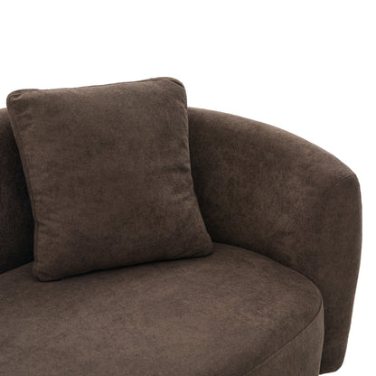 Elegant Curved Velvet Sofa and Wooden Base