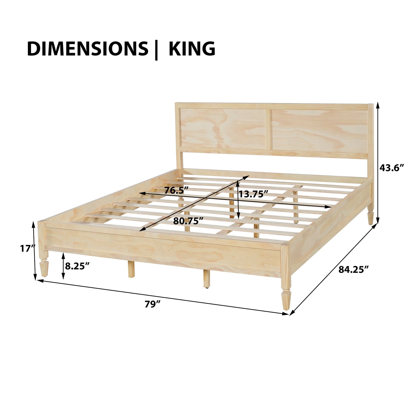 King Wood Platform Bed with Classic Headboard