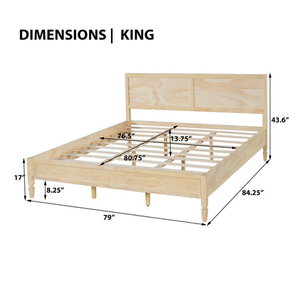 King Wood Platform Bed with Classic Headboard