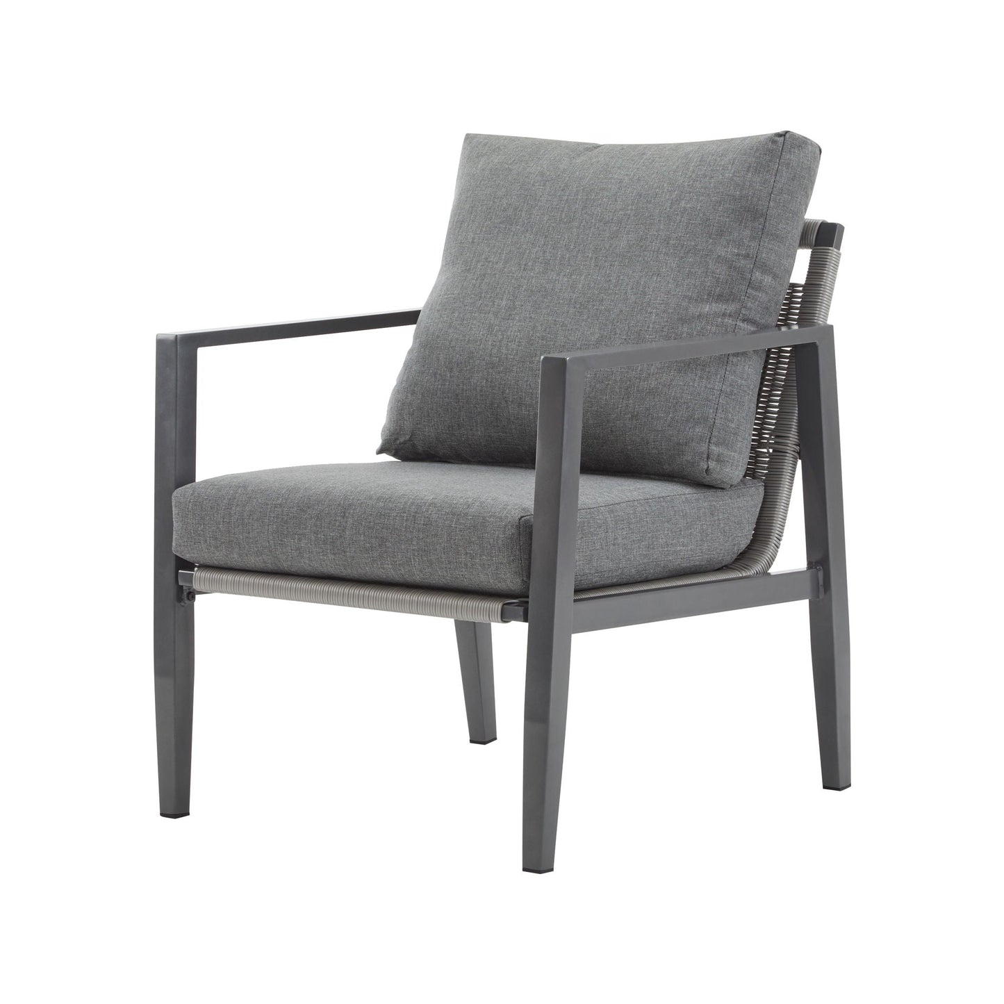 Modern lounge chair with rope accents, gray cushions, HouseOfZazla club chair on Tampa Home and Garden Store