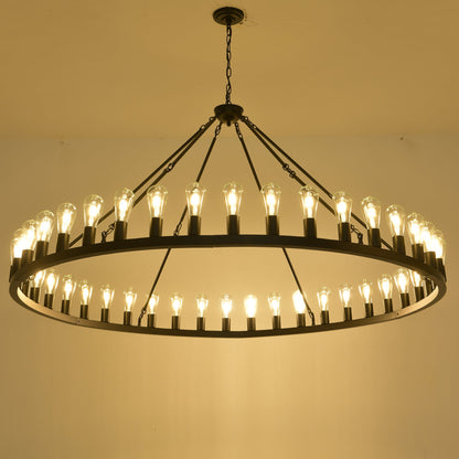 64 inch matte black wagon wheel chandelier with 30 clear bulbs by HouseOfZazla on Tampa Home & Garden Store
