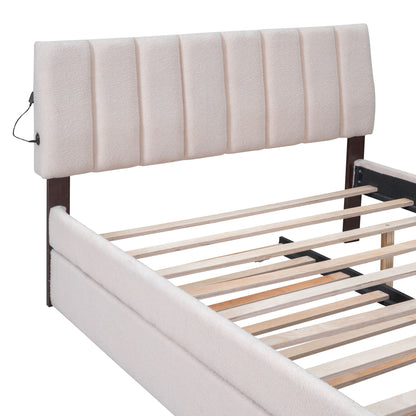 Upholstered platform bed headboard in pale pink tufted fabric with wood legs on Tampa Home & Garden Store