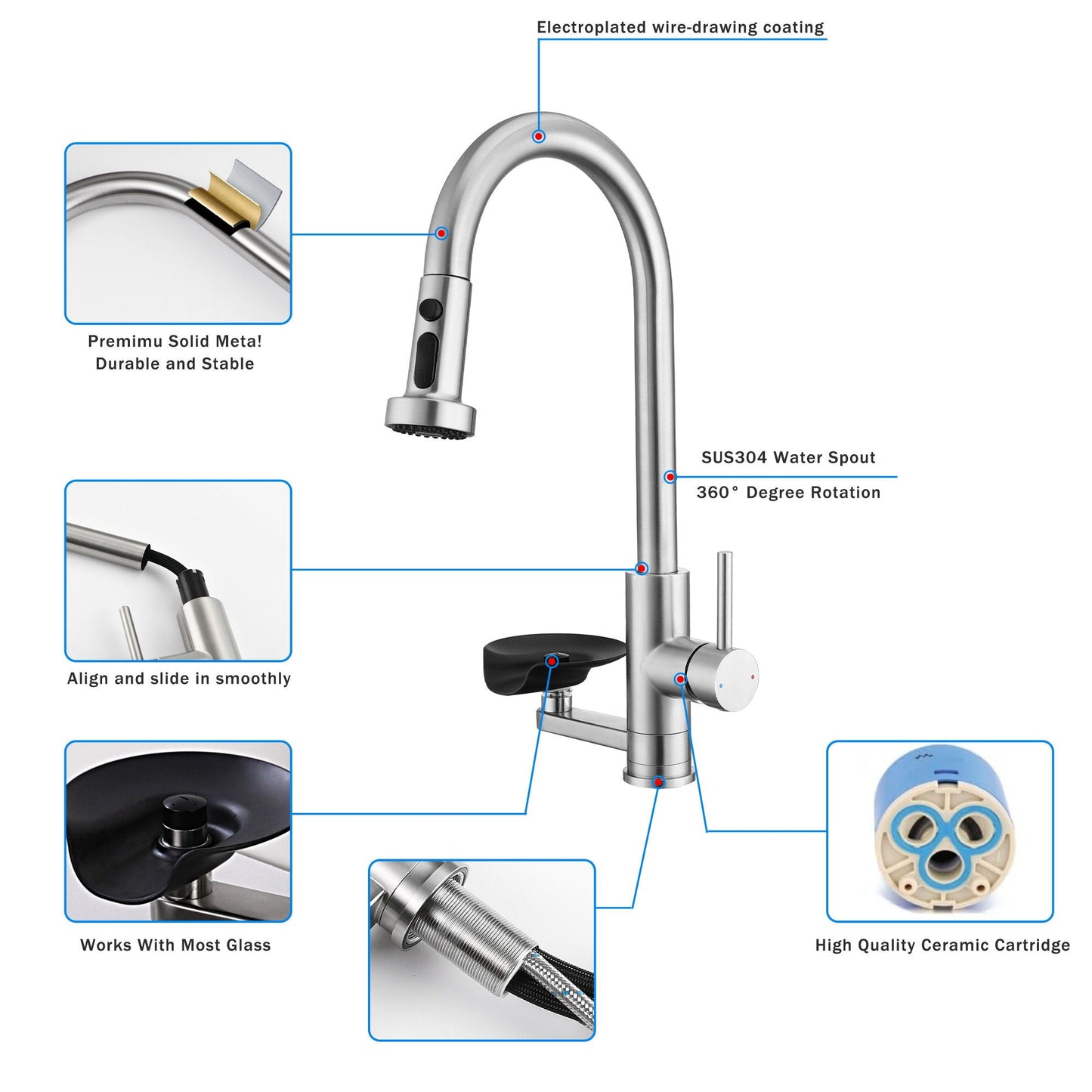 3 In 1 Kitchen Faucet and Press Glass Rinser