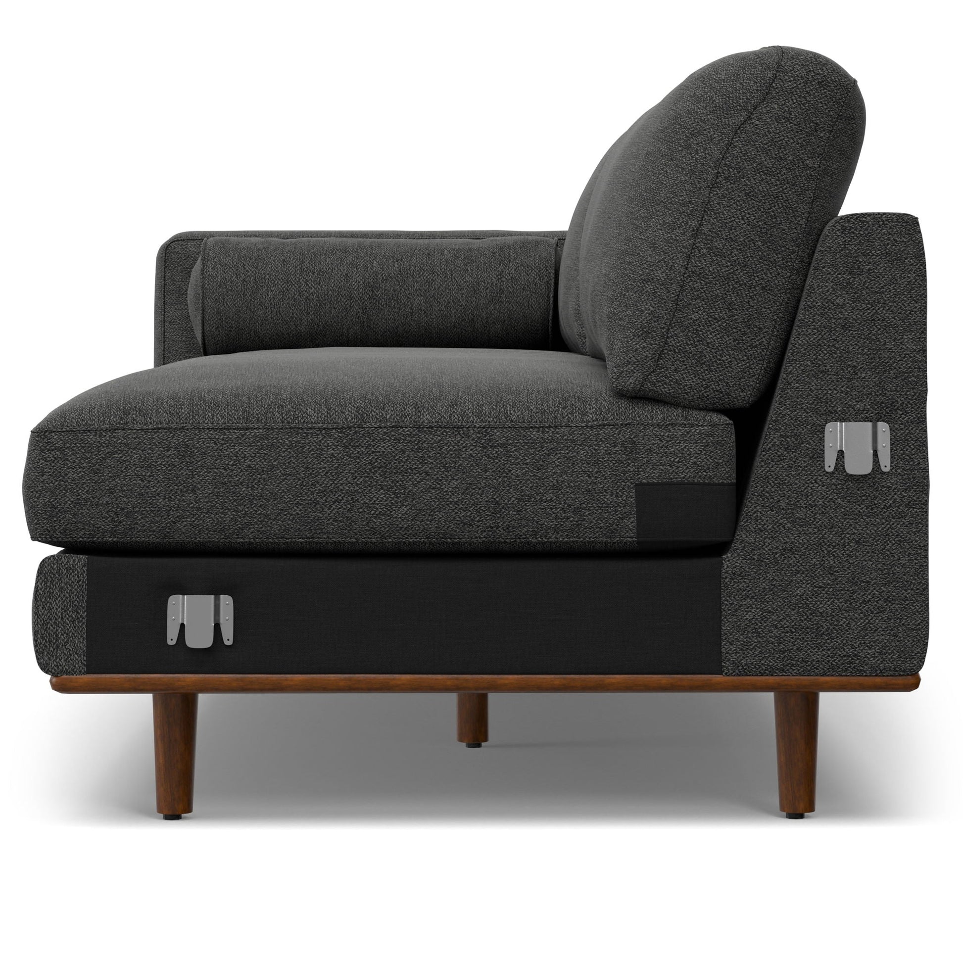 Morrison Upholstered Sectional Sofa seat in dark gray textured fabric with wood legs on Tampa Home & Garden Store