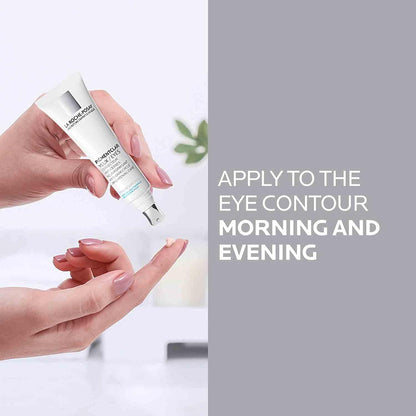 Pigmentclar Eye Area Cream tube by La Roche-Posay, white packaging, 15 ml, applied to fingertip on Tampa Home & Garden Store