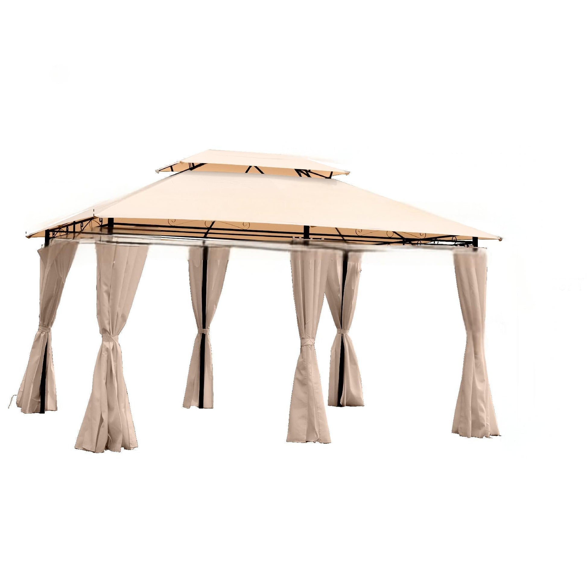 Khaki outdoor patio gazebo canopy with ventilated double roof and beige curtains on Tampa Home & Garden Store