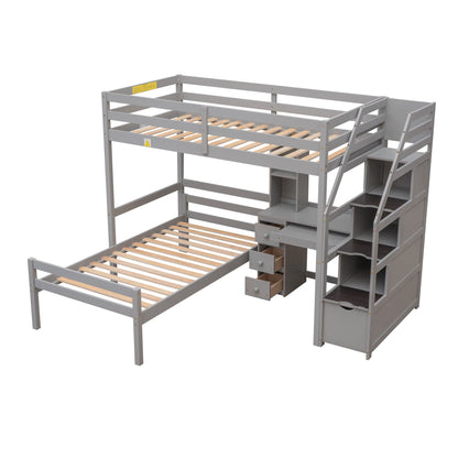 Loft bed in grey with stand-alone bed, desk, storage stairs and drawers by HouseOfZazla on Tampa Home & Garden Store
