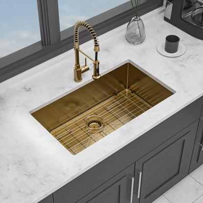 HouseOfZazla gold undermount sink with deep single bowl and brass pull-down faucet on Tampa Home & Garden Store