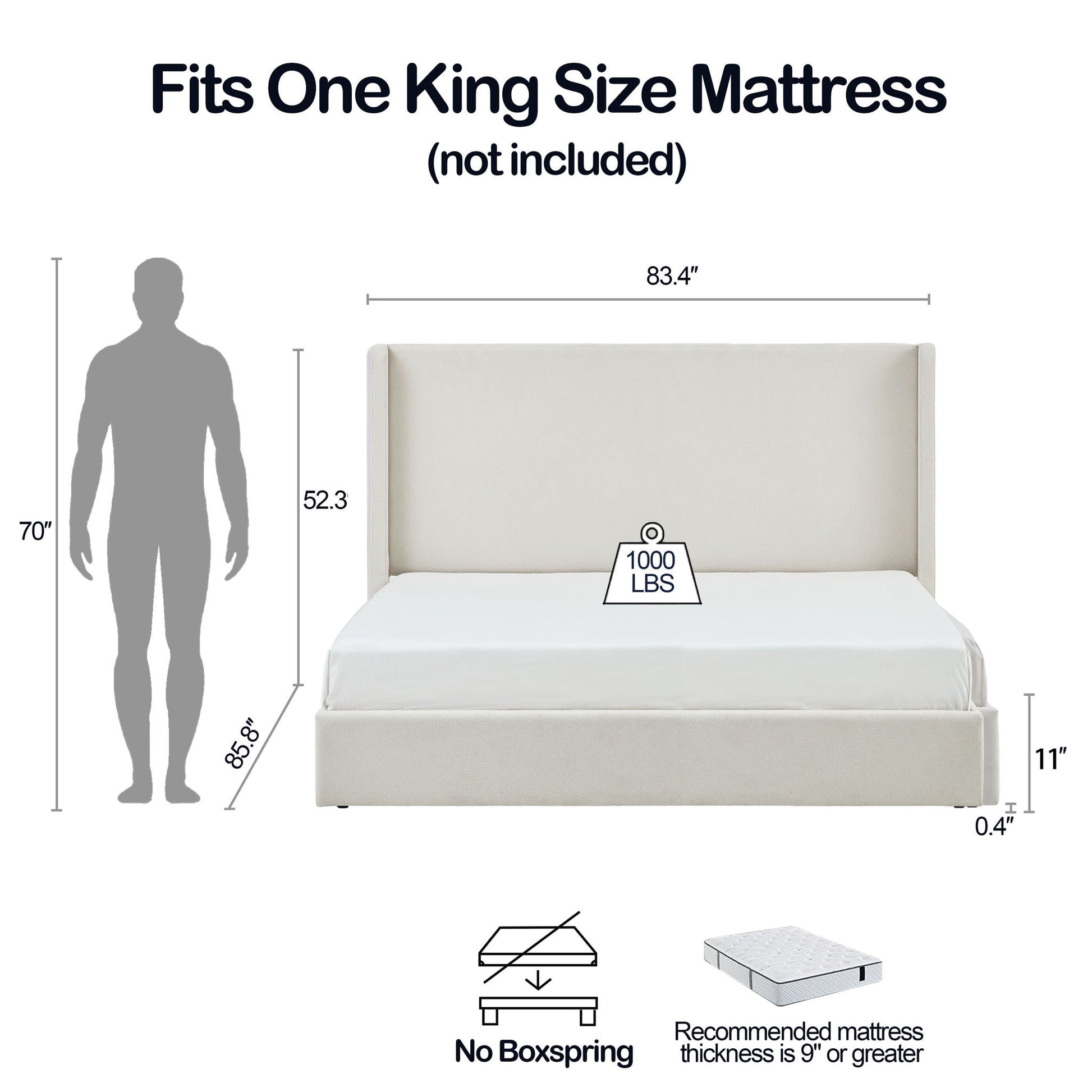 Carmen King Size Upholstered Wingback Bed Ivory by HouseOfZazla on Tampa Home & Garden Store