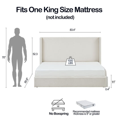 Carmen King Size Upholstered Wingback Bed Ivory by HouseOfZazla on Tampa Home & Garden Store