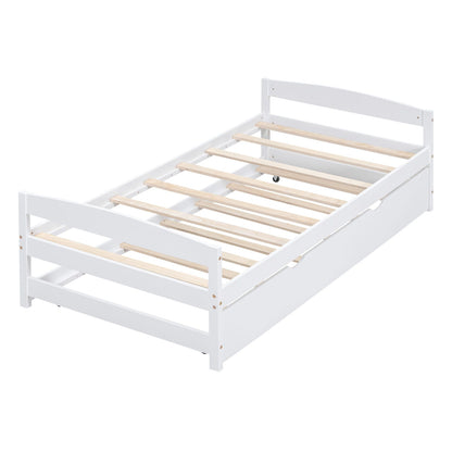 Platform bed with trundle in white, slatted bed base, HouseOfZazla on Tampa Home & Garden Store
