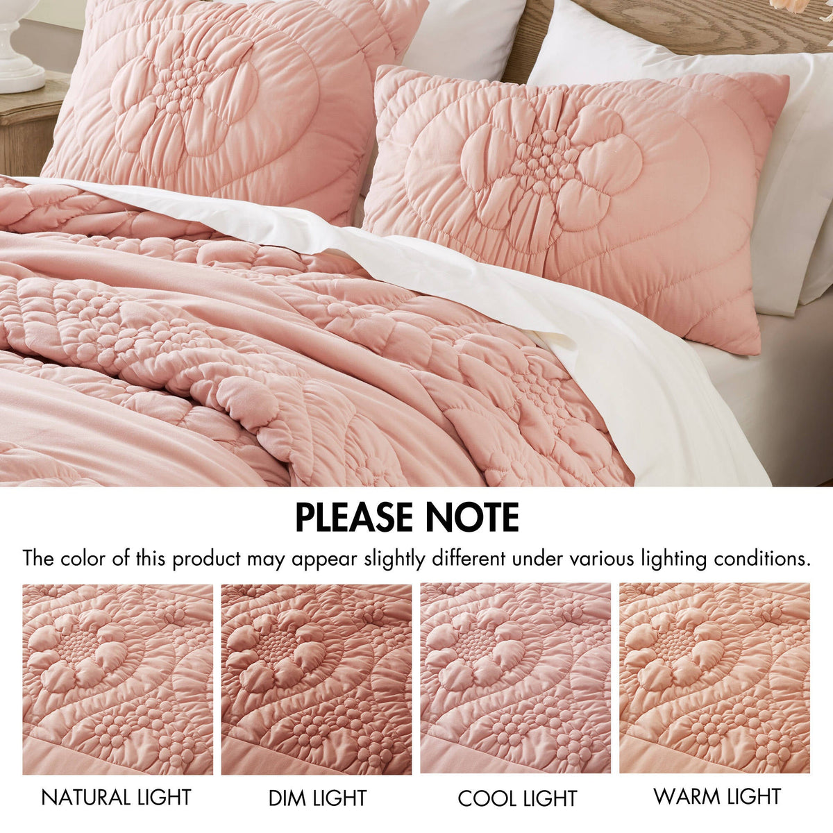 3-piece HouseOfZazla pink full/queen quilted floral comforter set with two shams on Tampa Home & Garden Store