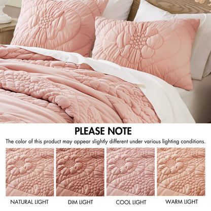 3-piece HouseOfZazla pink full/queen quilted floral comforter set with two shams on Tampa Home & Garden Store