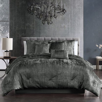 Turin and Charcoal Crinkle Velvet Seven Piece Set