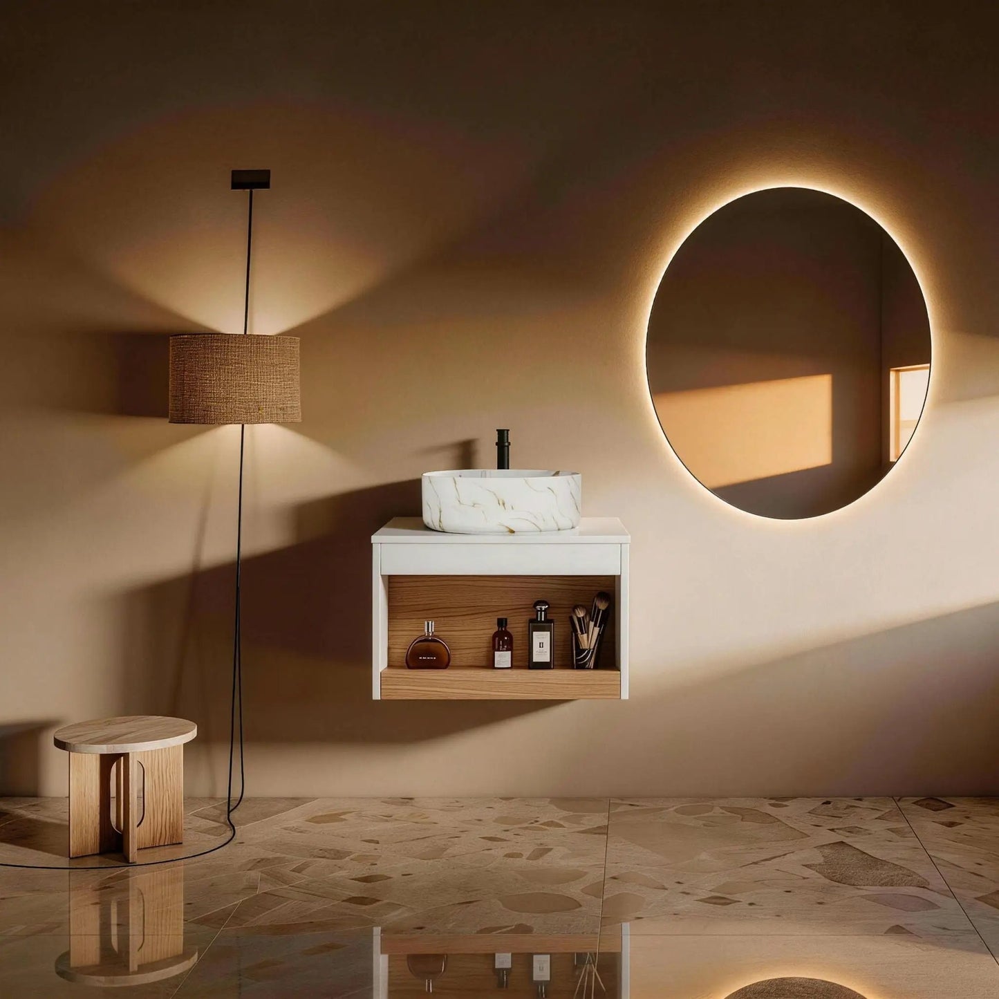 Floating Bathroom Vanity with Vessel Sink