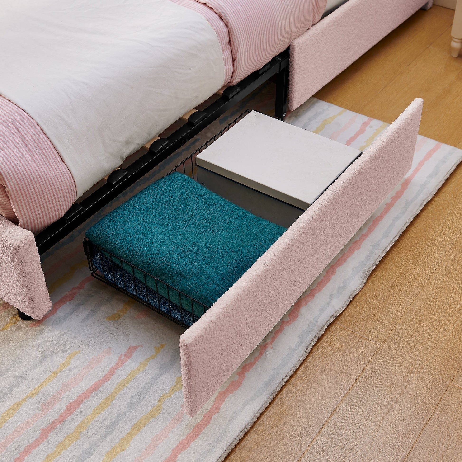 HouseOfZazla full-size kids upholstered bed with oversized rabbit-ear headboard in pink on Tampa Home & Garden Store
