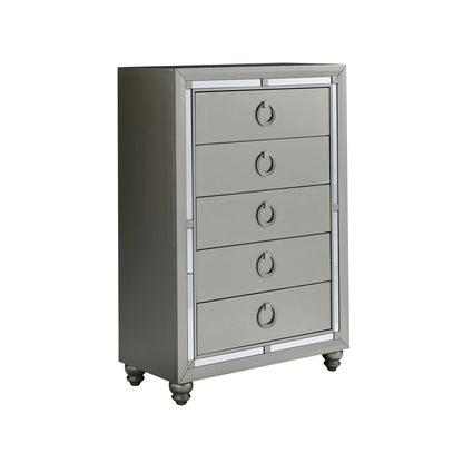 Gemstone Silver Accent Chest Chloe by HouseOfZazla with mirrored trim and silver ring pulls on Tampa Home & Garden Store