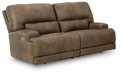 Beckley Place 2-Seat Power Reclining Sofa with adjustable headrest, earth brown leather on Tampa Home & Garden Store