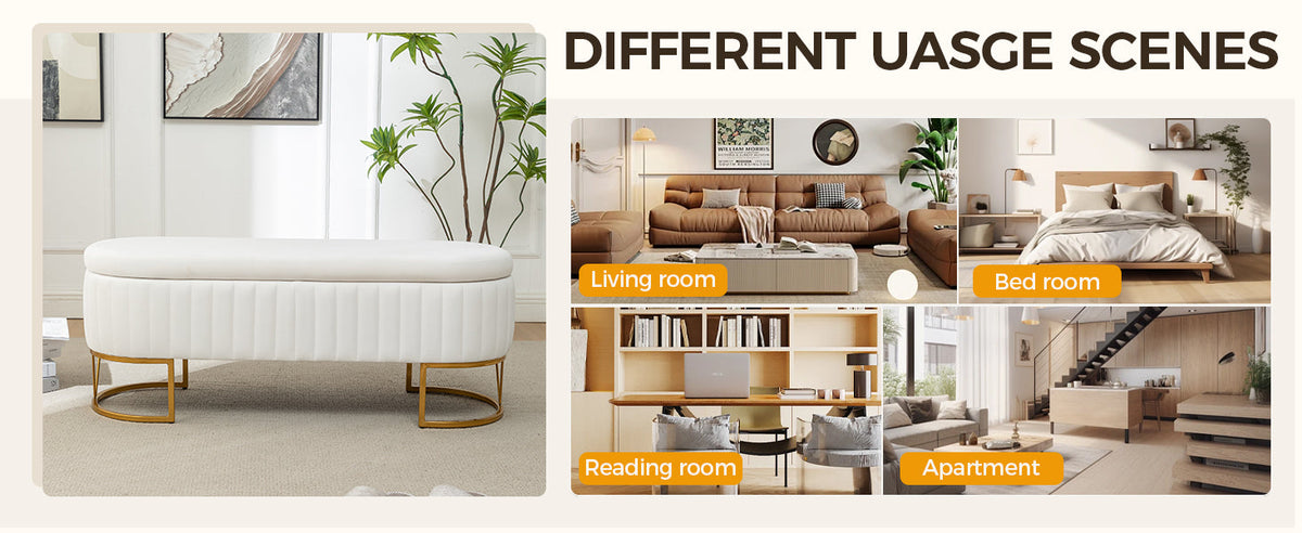 The Velvet Storage Bench with Gold Metal Legs