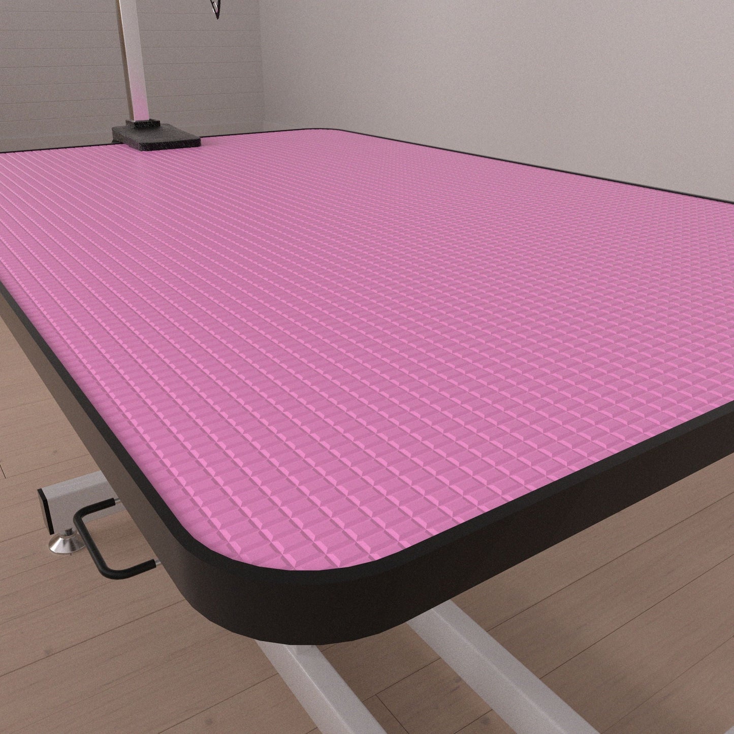 Hydraulic pet grooming table with pink textured surface and metal frame HouseOfZazla on Tampa Home & Garden Store