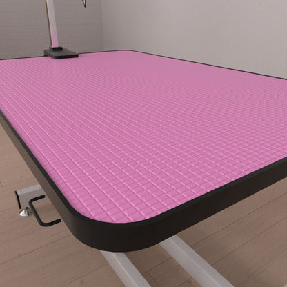 Hydraulic pet grooming table with pink textured surface and metal frame HouseOfZazla on Tampa Home & Garden Store