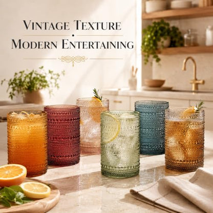 Tonal Hobnail Highball Glassware Set of 6