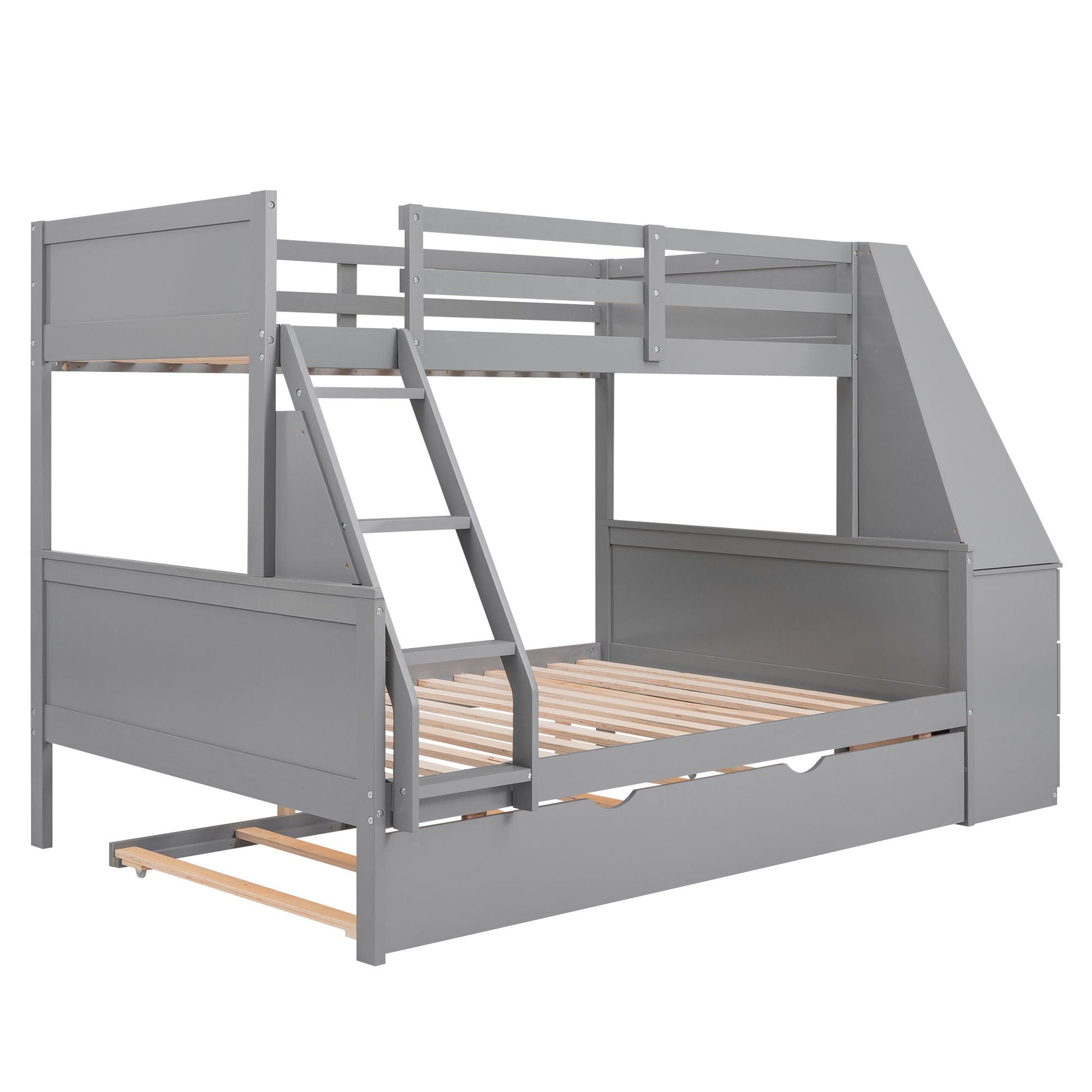 HouseOfZazla bunk bed with built-in desk, trundle and 3 storage drawers in gray wood on Tampa Home & Garden Store