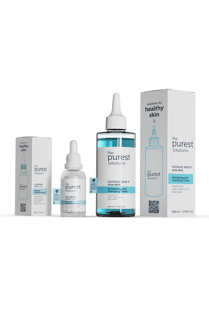 the purest solutions skincare set with hyaluronic acid serum and glycolic acid toner, 3 items, on Tampa Home & Garden Store