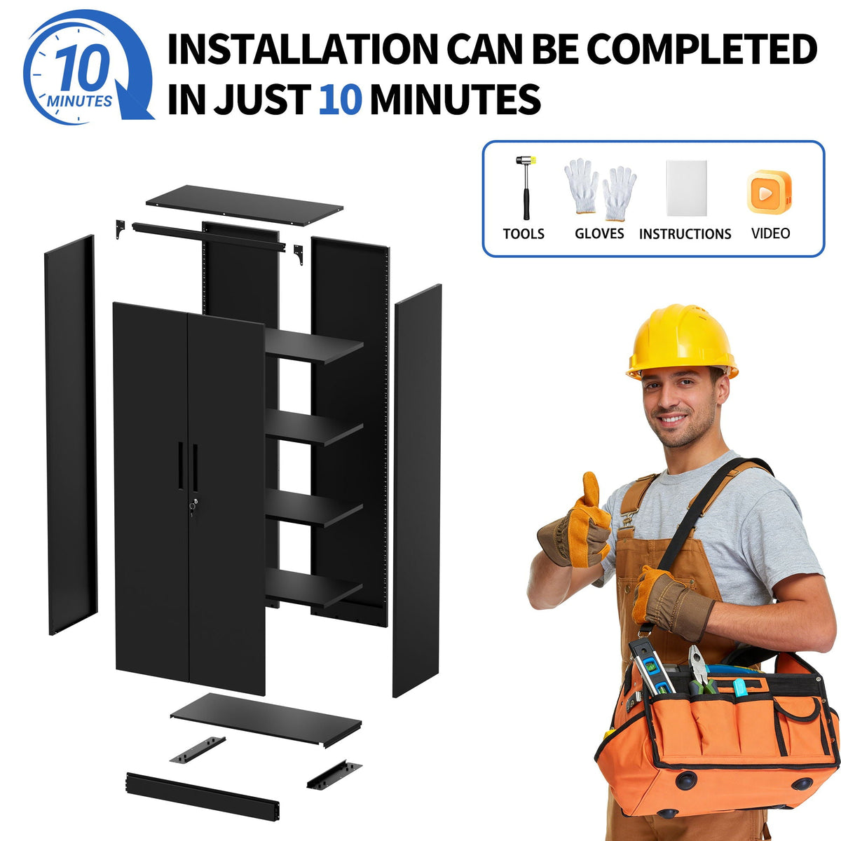 Steel Garage Storage Cabinet with adjustable shelves and lock black metal cabinet parts shown on Tampa Home & Garden Store