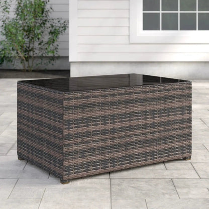Coffee Table Stylish rectangular brown woven wicker with dark glass top on Tampa Home & Garden Store