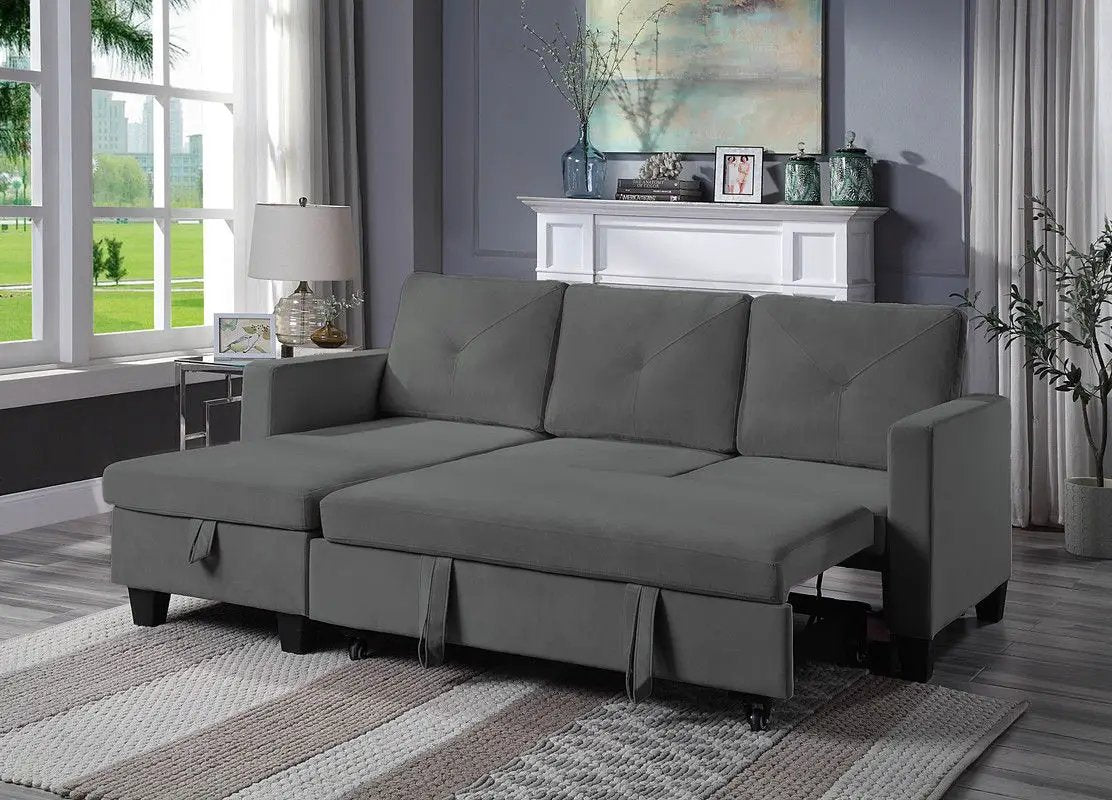 Nova reversible sleeper sectional sofa with storage chaise in grey fabric by Unique Piece on Tampa Home & Garden Store