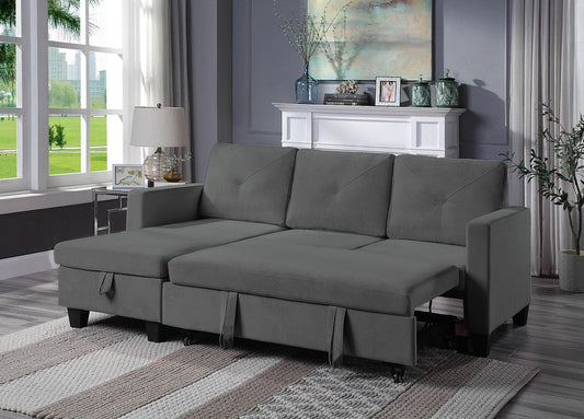Nova reversible sleeper sectional sofa with storage chaise in gray fabric HouseOfZazla on Tampa Home & Garden Store