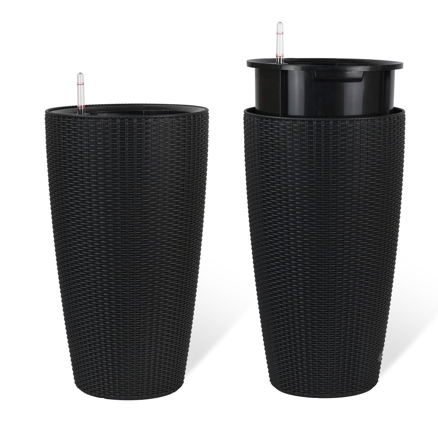 Tall planters by HouseOfZazla with water level monitors and auto watering, black woven 3-pack on Tampa Home & Garden Store